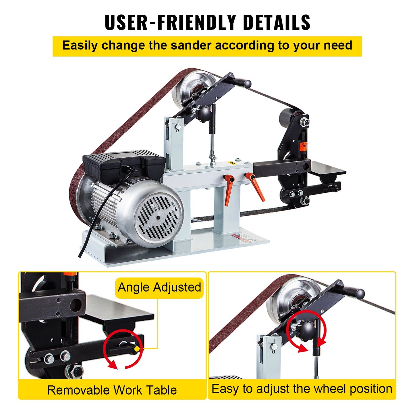 2HP belt sander constant speed 2 X 82 inch belt disc sander with 3 grinding discs 110V bench grinder 12 inch disc and flat flat tool rest for knife making