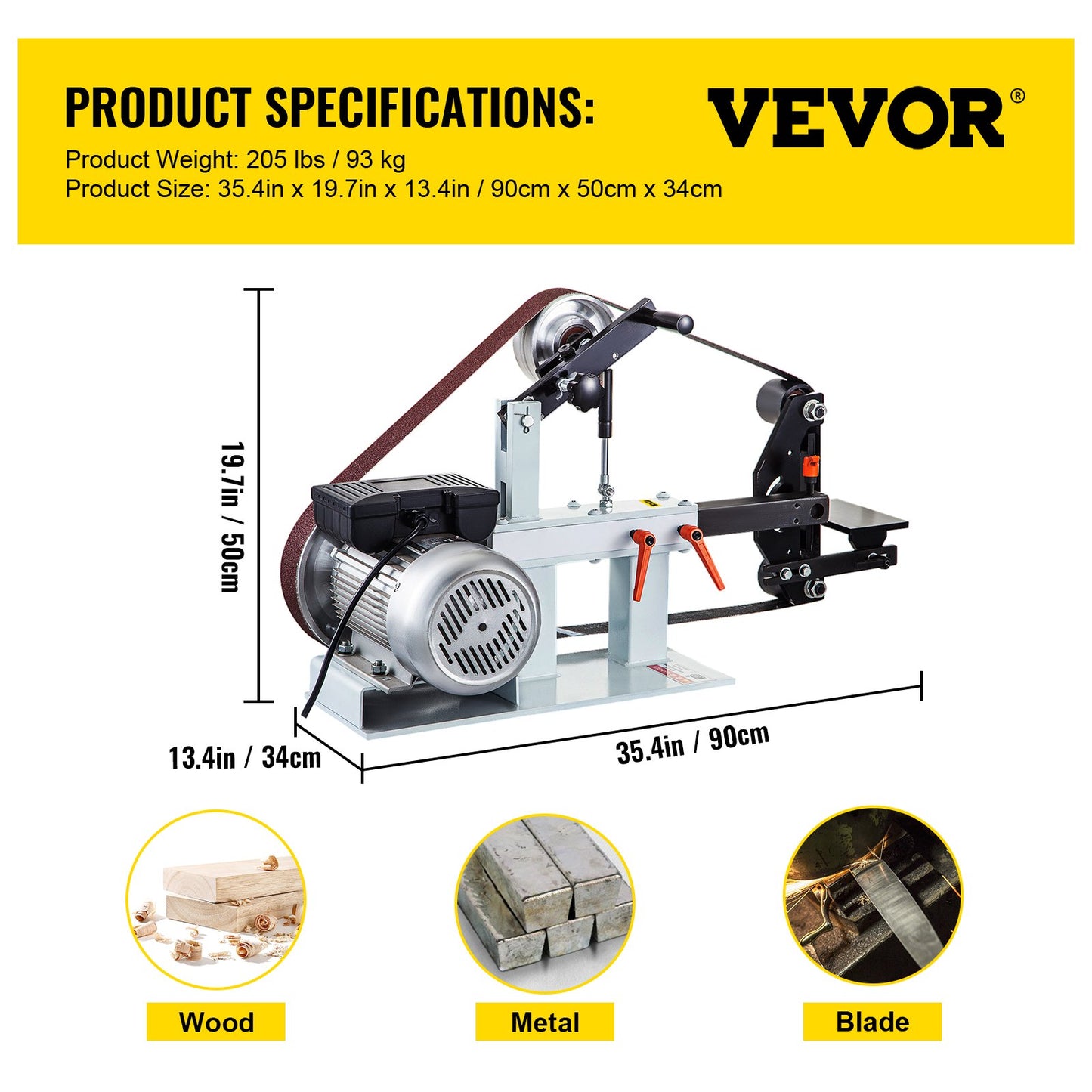 2HP belt sander constant speed 2 X 82 inch belt disc sander with 3 grinding discs 110V bench grinder 12 inch disc and flat flat tool rest for knife making