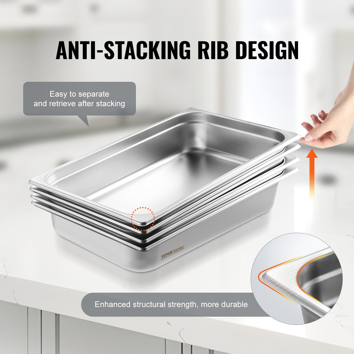 4-pack fullstorlek hotellpannor Ångbordspanna rostfritt stål 4" djupt lock