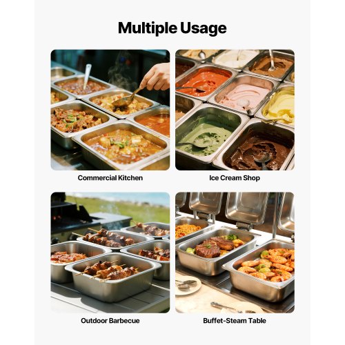 Rostfria ångpannor för hotell med lock, 1/2 storlek x 148 mm djupa, 9 l bordsångpannor, anti-sylt restaurangtillbehör återanvändbar cateringförvaring för hem, fest, restaurang, hotell, buffé, 2-pack | EU