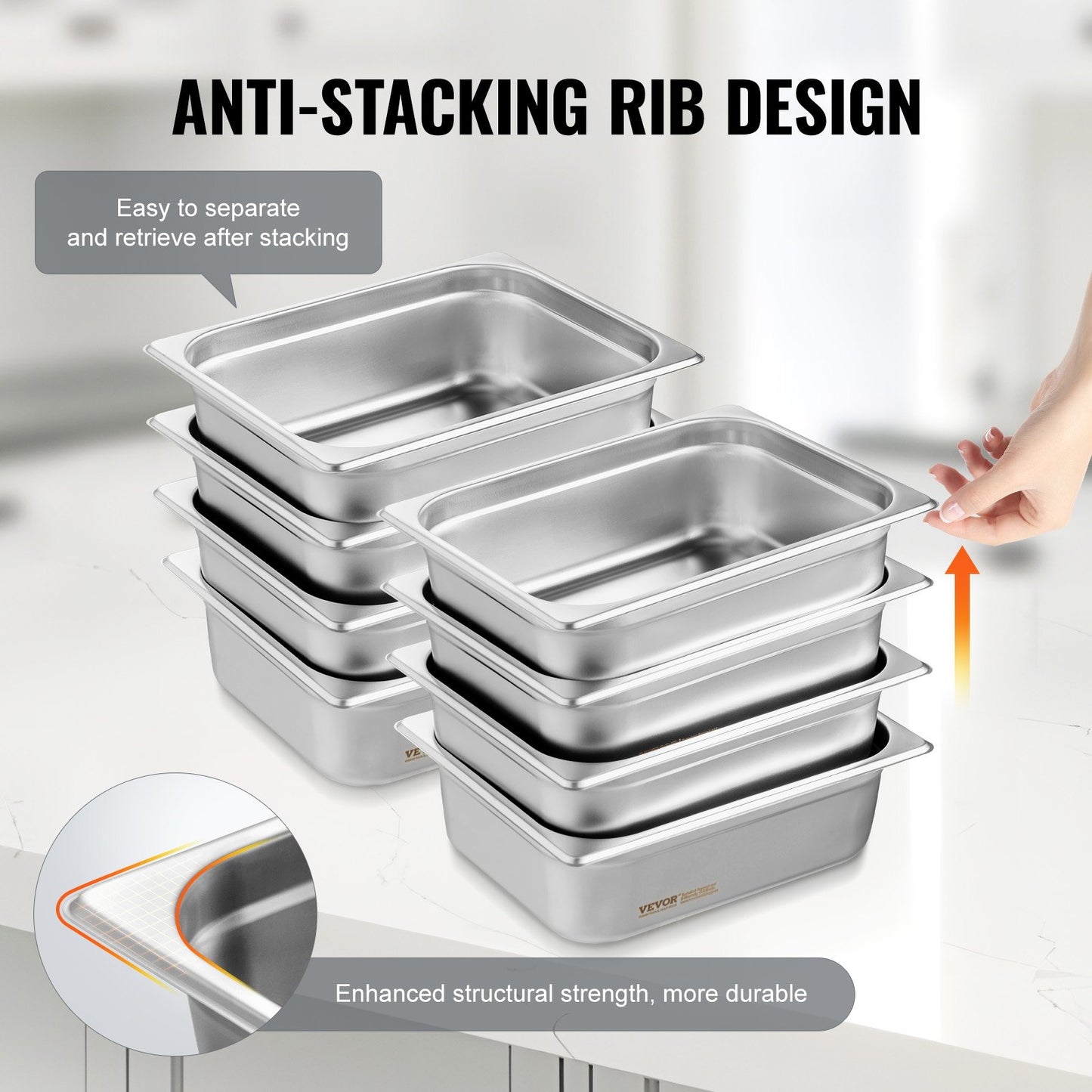 8-pack 1/2 storlek Hotellpannor Ångbordspanna rostfritt stål 4" djupt lock