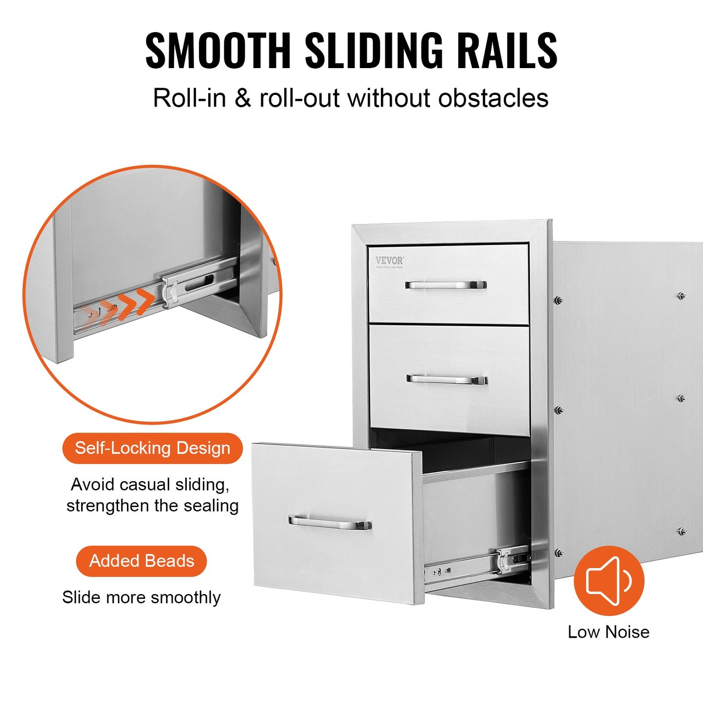 Cranks stainless steel 3 drawers with handles 35*58cm grill storage cabinet