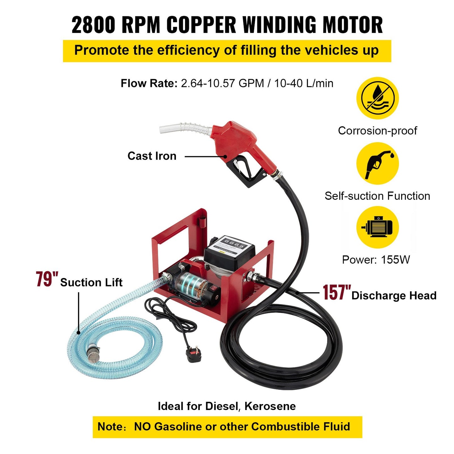 Diesel Pump 220V Oil Transfer Pump Pump Diesel 40l/Min Electric Fuel Self-priming Diesel Fuel Transfer Pump Oil Diesel Pump