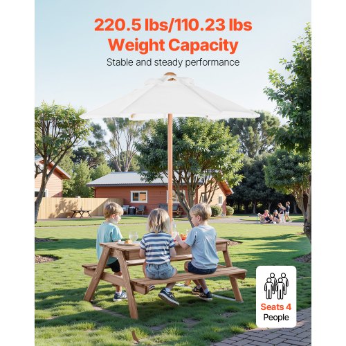 Picnic Table Wooden Table and Bench Set Parasol Garden Indoor Outdoor