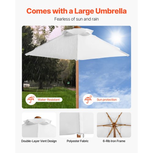 Picnic Table Wooden Table and Bench Set Parasol Garden Indoor Outdoor