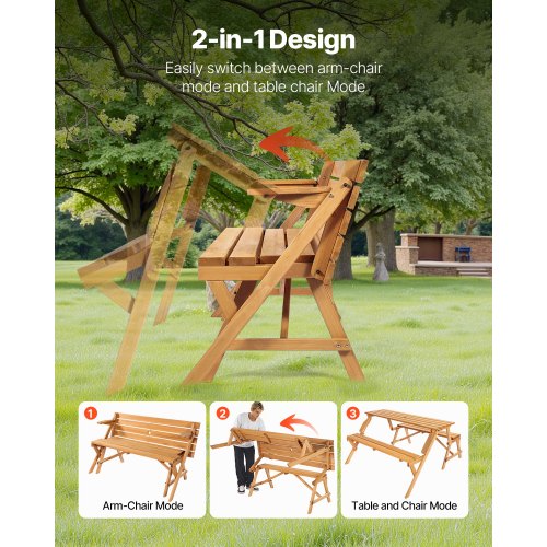 2-i-1 Omvandlande Utbytbart Picknickbord Träbord Bänkset