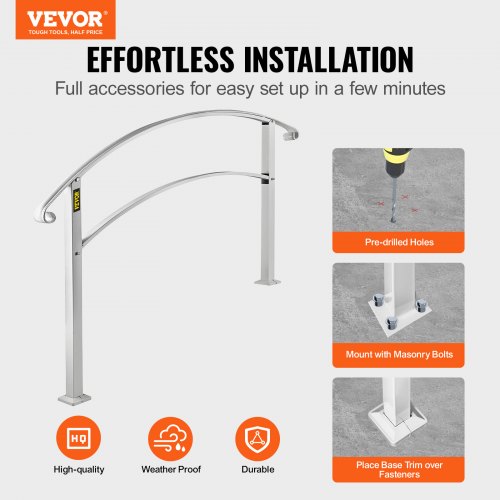 3FT Adjustable Wrought Iron Handrail Fits 3-Step Outdoor Stairs/Staircases | EU