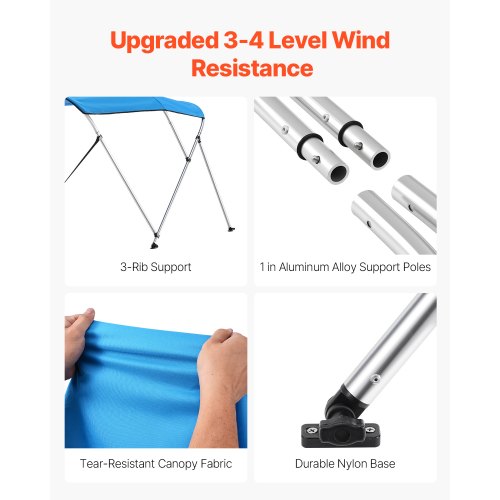 3 Bow Boat Bimini Tops 72"Lx(73"-78")W x 46"H Canopy Pacific Blue | EU