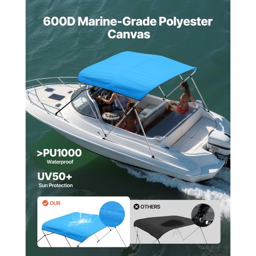 3 Bow Boat Bimini Toppar 72"Lx(79"-84")B x 46"H Markiskapell Pacific Blue | EU