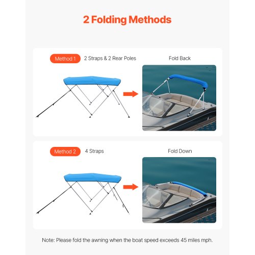 3 Bow Boat Bimini Toppar 72"Lx(79"-84")B x 46"H Markiskapell Pacific Blue | EU