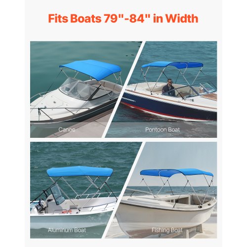 3 Bow Boat Bimini Toppar 72"Lx(79"-84")B x 46"H Markiskapell Pacific Blue | EU