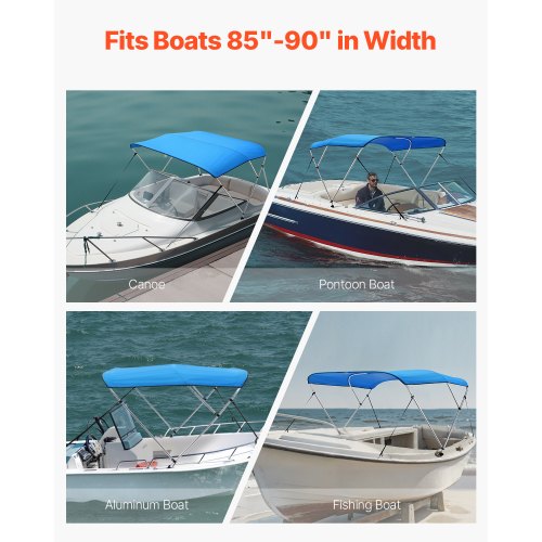 3 Bow Boat Bimini Toppar 72"Lx(85"-90")B x 46"H Markiskapell Pacific Blue | EU