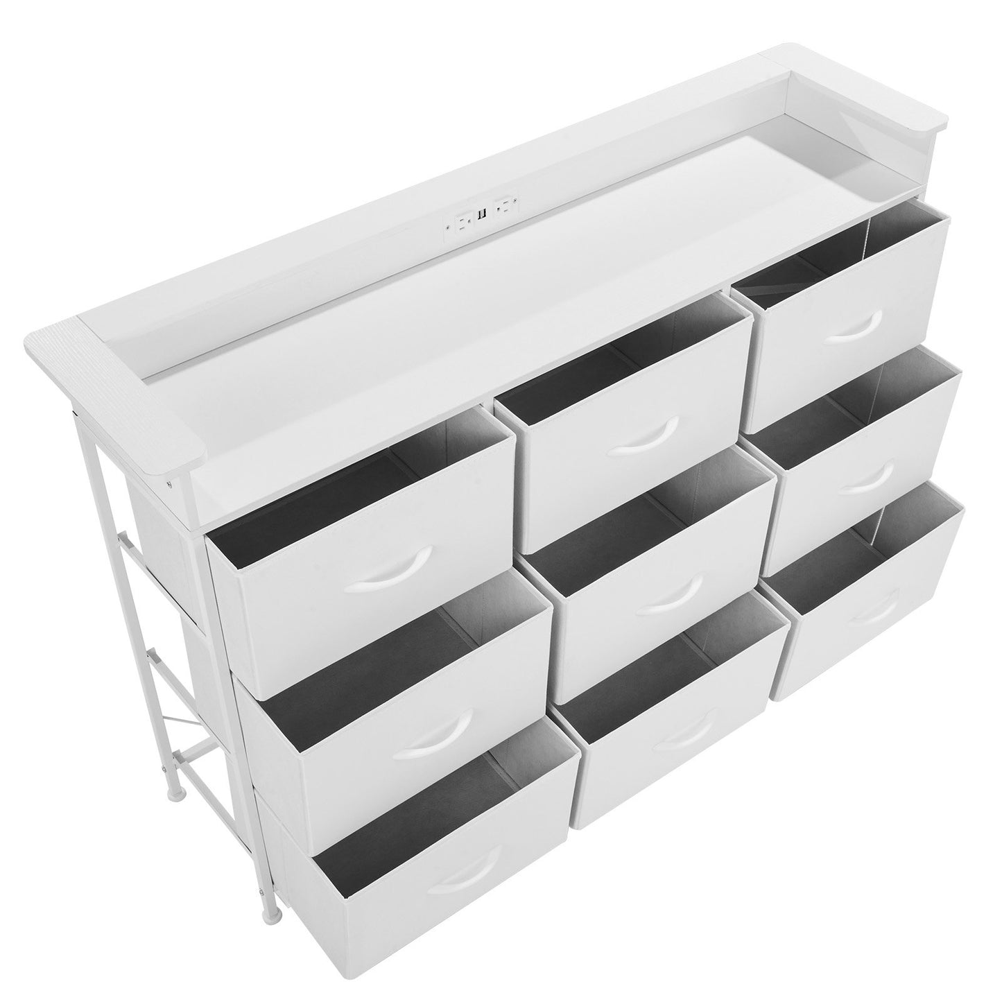 9 Drawer Chest High Fabric Drawer Chest with Bin LED & Outlet White