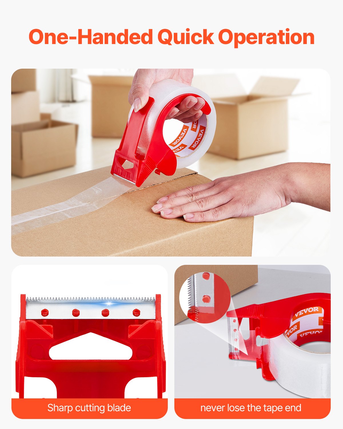 Packtejp 12 rullar 65 yards klar frakttejp med dispenser 2,7 mil