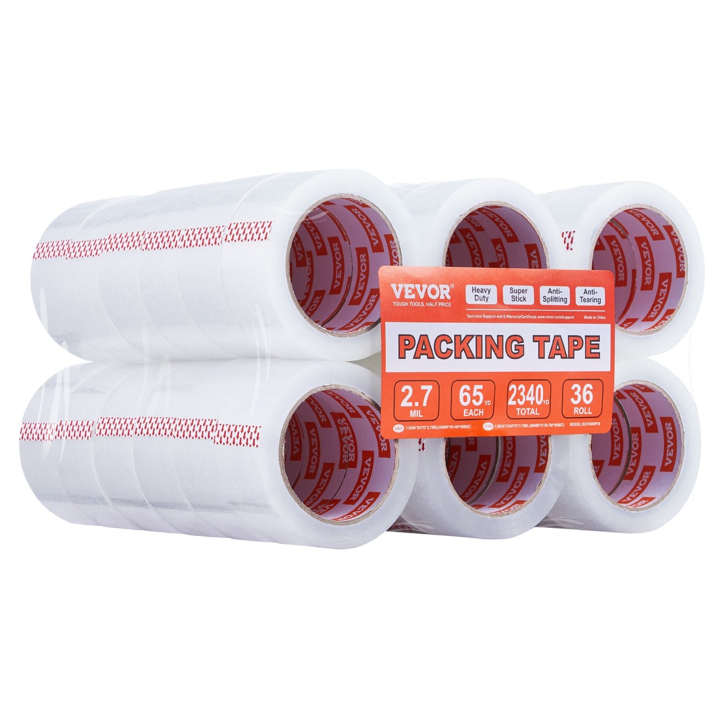 Packtejp 36 rullar 65 yards Heavy Duty klara packtejp 2,7 mil