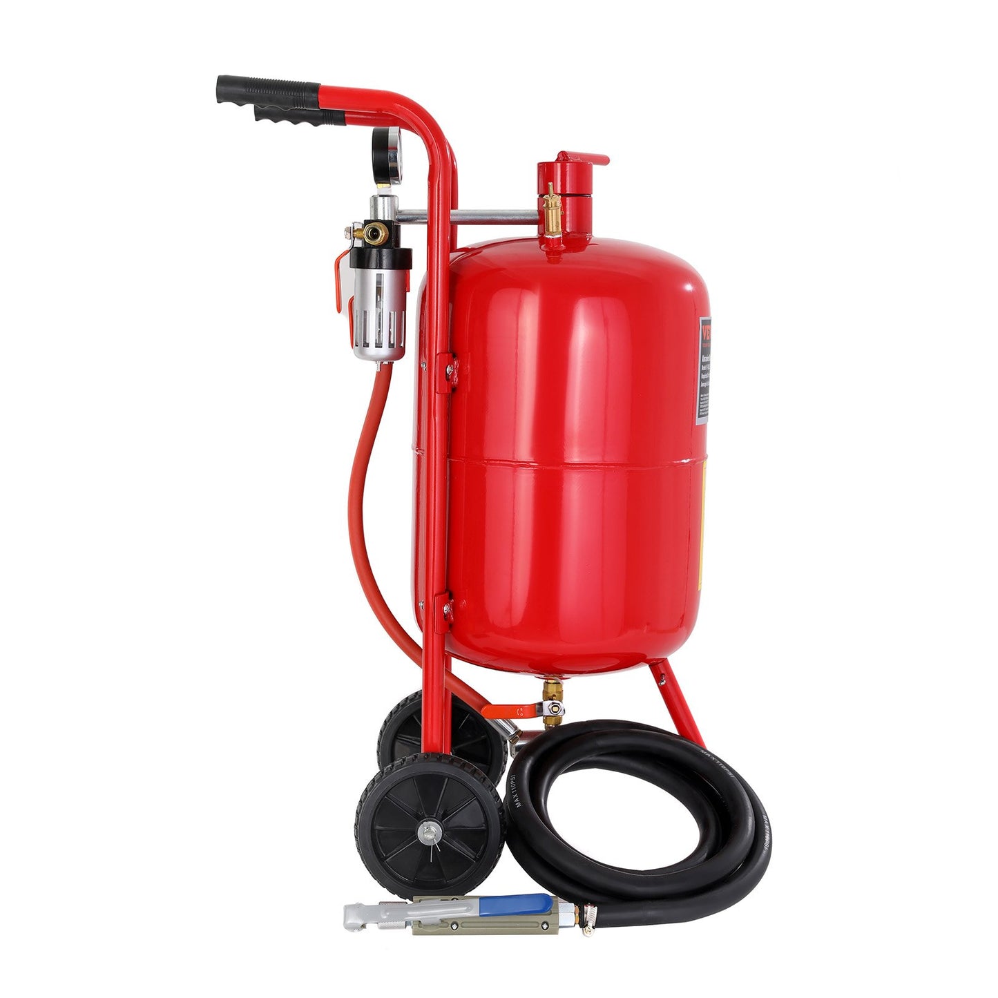 10 Gallon/38L sandbläster utrustad med munstyckesavstängningsventil Tryckmätare Keramiskt munstycke Gummihjul Kornblästring Blästring Sandblästring