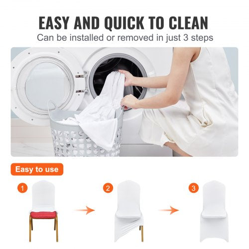 50 Stück Stuhlhussen für Hochzeiten, Spandex, weiß, Stretch-Stoff, abnehmbar, waschbar, Schutzhüllen für Hochzeiten, Bankette, Zeremonien (flach, 50 Stück) | EU