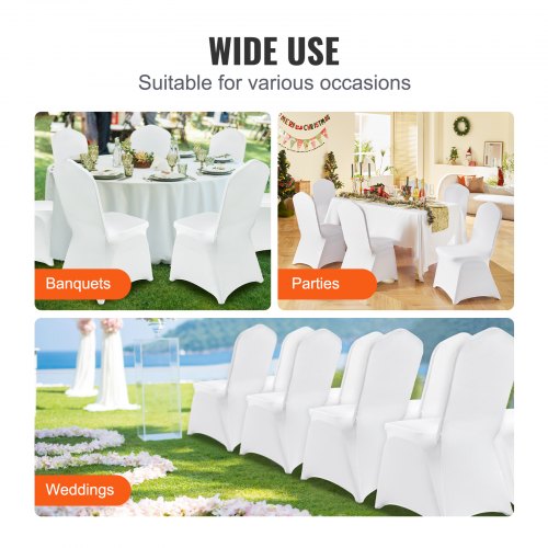 50 Stück Stuhlhussen für Hochzeiten, Spandex, weiß, Stretch-Stoff, abnehmbar, waschbar, Schutzhüllen für Hochzeiten, Bankette, Zeremonien (flach, 50 Stück) | EU
