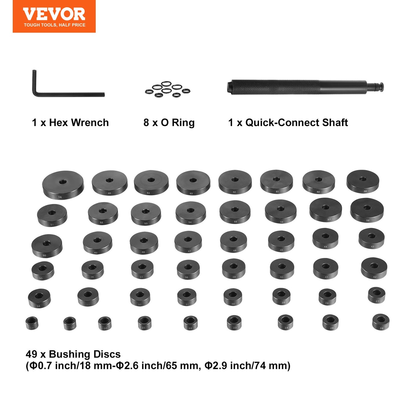 52PCS Custom Busing Bearing & Seal Driver Set, Transmission Hjul Axle Bearing Race, Seal Driver Installer Remover, 18-65 mm & 74 mm Metriska skivor Bussning Borttagning avdragare Lager Press Tool Kit