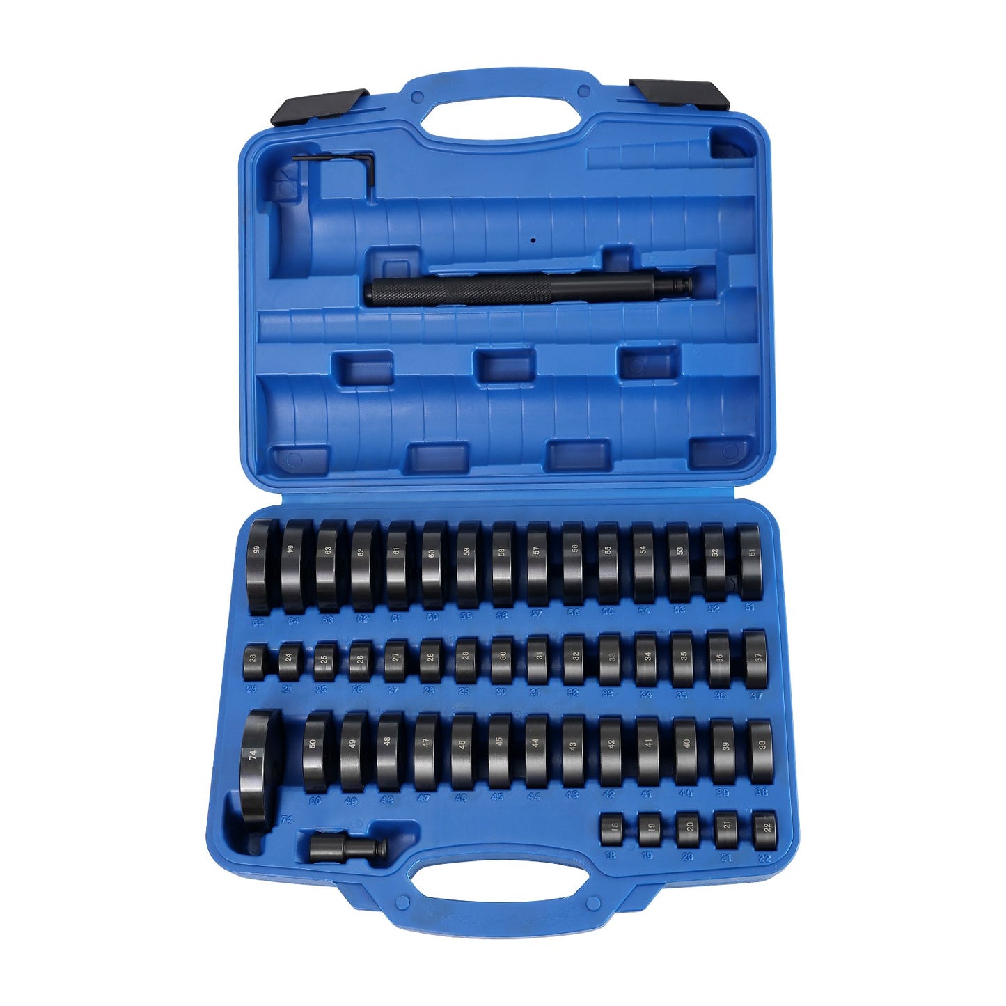 52PCS Custom Busing Bearing & Seal Driver Set, Transmission Hjul Axle Bearing Race, Seal Driver Installer Remover, 18-65 mm & 74 mm Metriska skivor Bussning Borttagning avdragare Lager Press Tool Kit