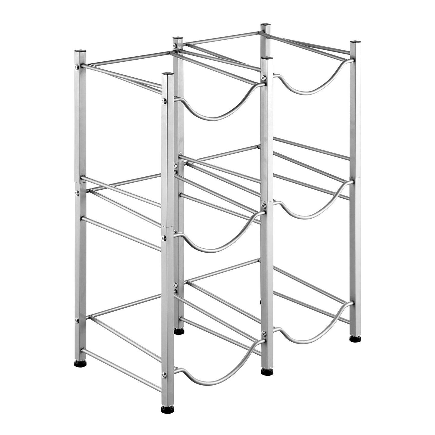 3-Tier Water Bottle Holder Double Row Water Bottle Rack for 6 Bottles Silver