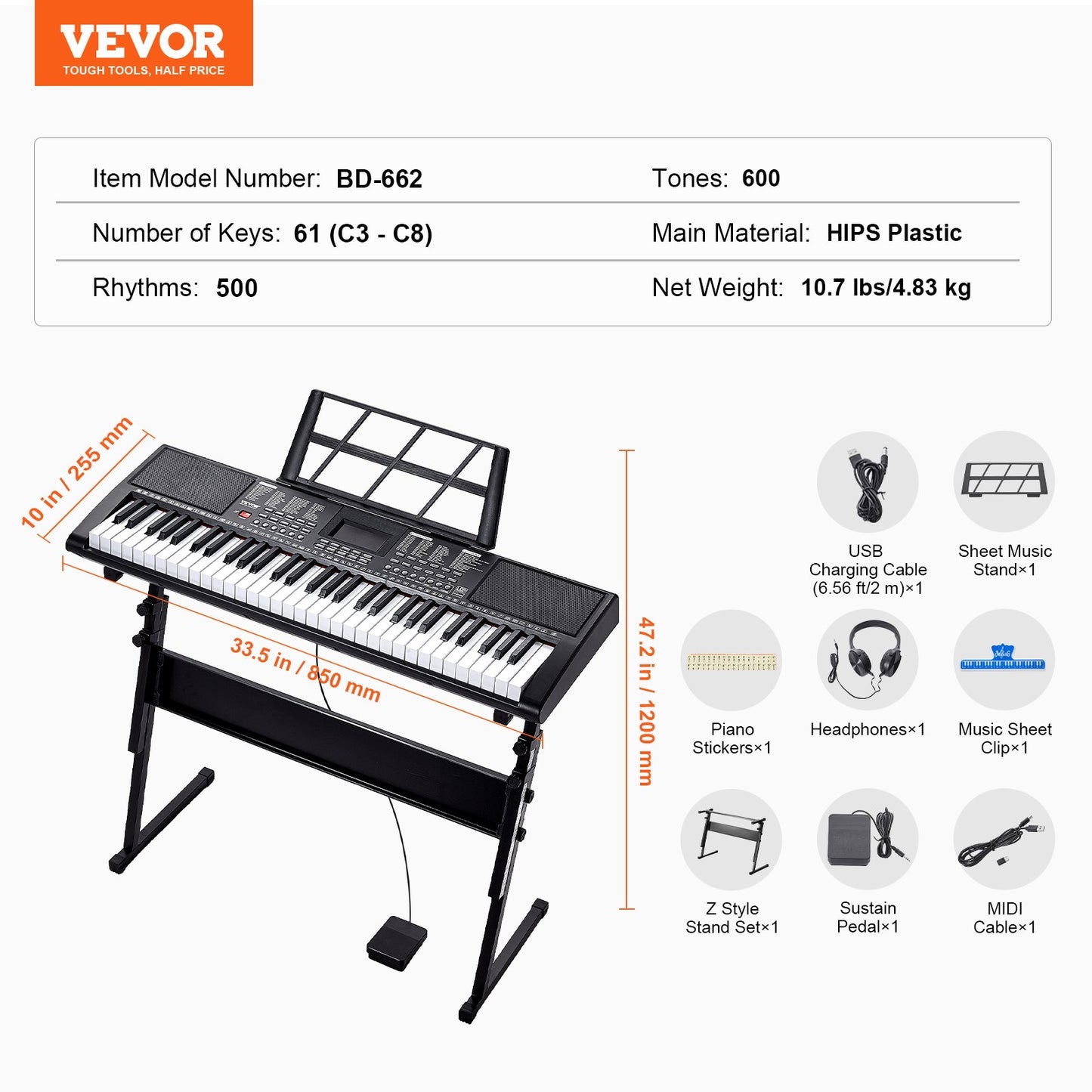 61 tangenter digital keyboard Piano elektrisk bärbar med justerbart stativ