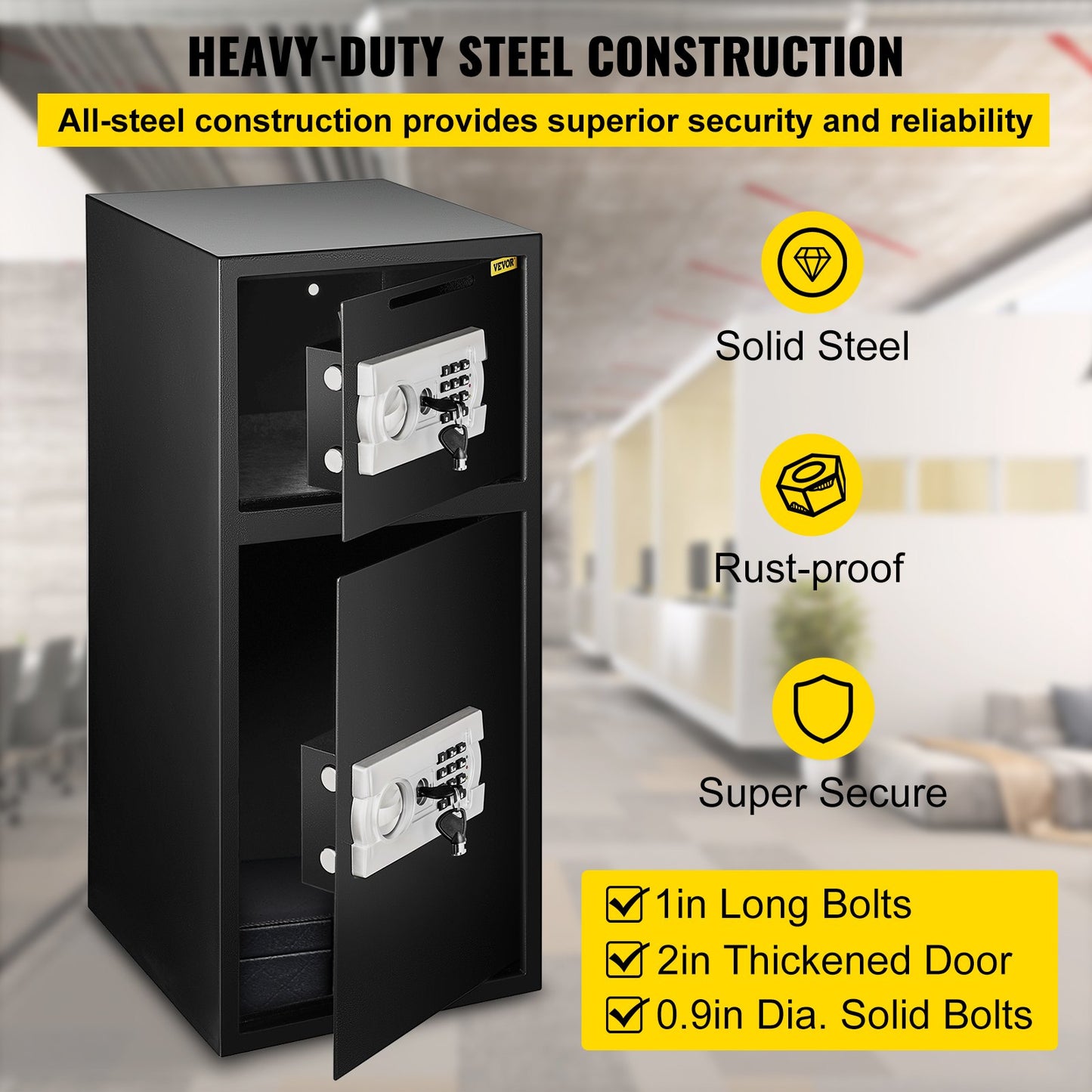 33" Digital Double Door Safe Gun Cabinet Cash Office Security Lock Strong Iron Larger Digital Safe