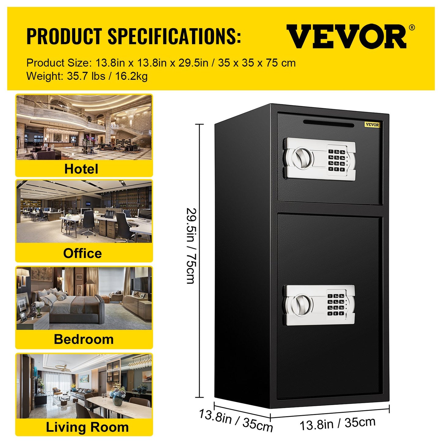 33" Digital Double Door Safe Gun Cabinet Cash Office Security Lock Strong Iron Larger Digital Safe