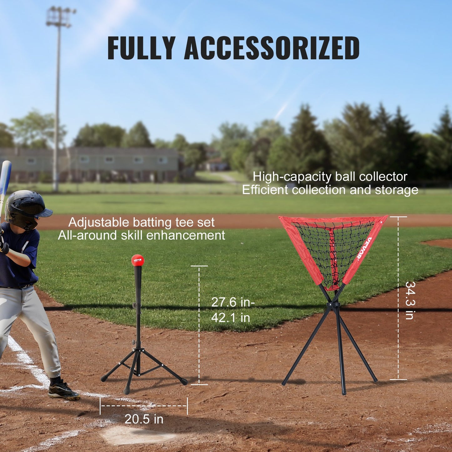 7x7 ft Baseball-Softball-Übungsnetz, tragbares Baseball-Übungsnetz zum Schlagen, Fangen und Pitchen, Backstop-Baseball-Ausrüstung mit Bogenrahmen, Tragetasche, Strike Zone, Ball, Tee, Ballsammler