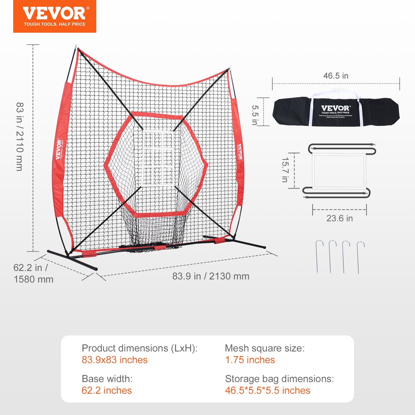 7x7 ft Baseball Softball Träningsnät, Portabelt Baseball Träningsnät för Slagbatting Catching Pitching, Backstop Baseball Utrustning Träningshjälpmedel med pilbåge, bärväska och Strike Zone