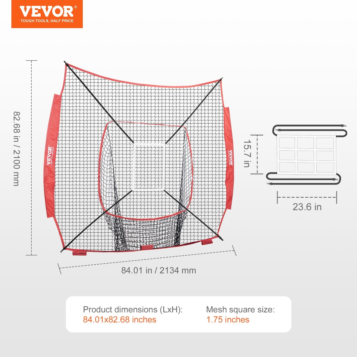 7x7 ft Baseball Softball Träningsnät, Portabelt Baseball Träningsnät för Slagbatting Catching Pitching, Backstop Baseball Utrustning Träningshjälpmedel med Strike Zone (Endast nät, utan stödram)