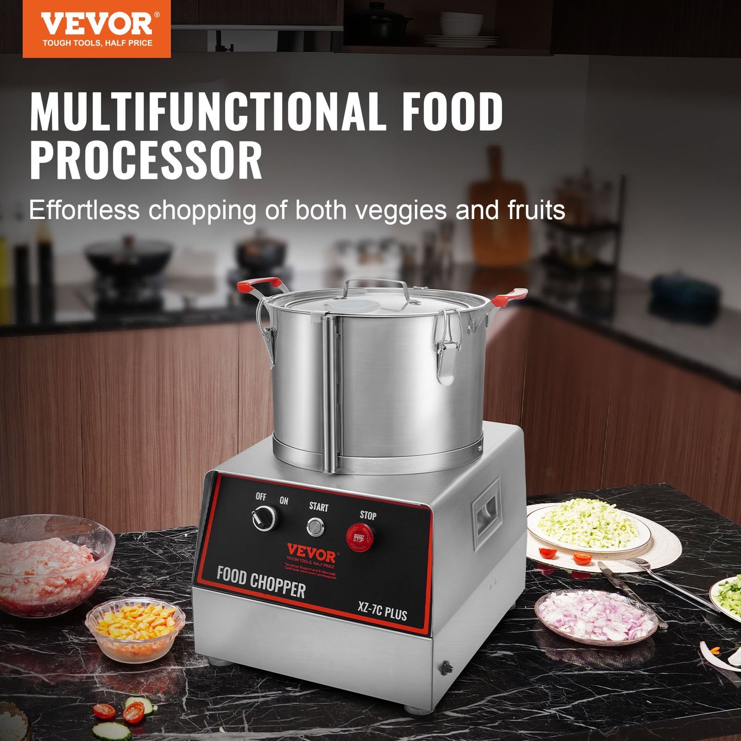 Küchenmaschine und Gemüseschneider, 750 W, 7 Quarts, Edelstahlmixer