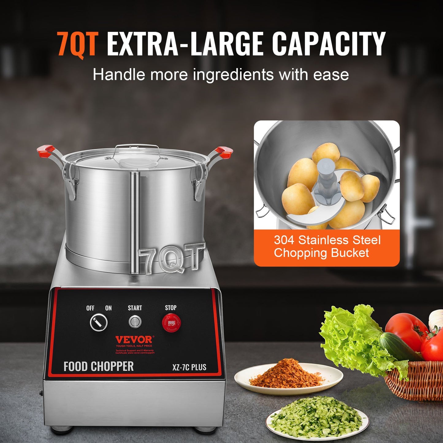 Küchenmaschine und Gemüseschneider, 750 W, 7 Quarts, Edelstahlmixer