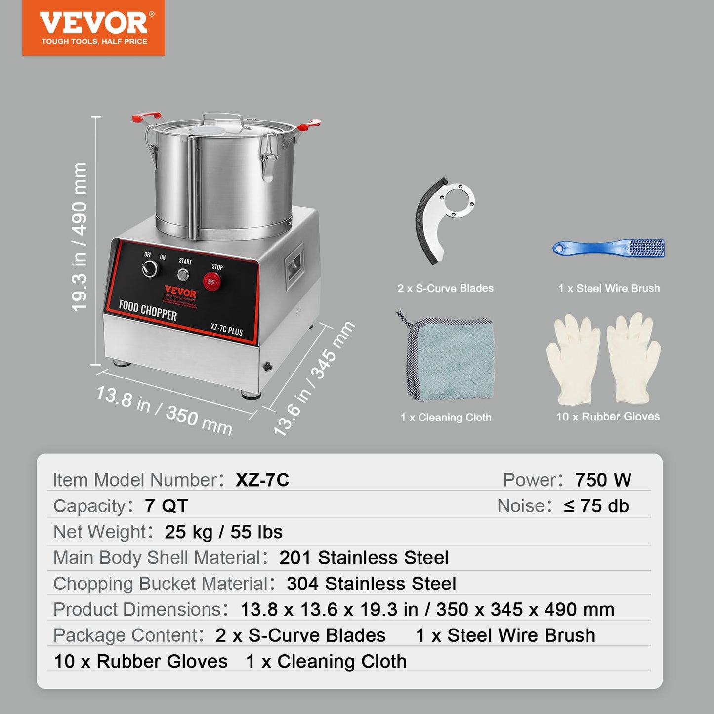 Küchenmaschine und Gemüseschneider, 750 W, 7 Quarts, Edelstahlmixer