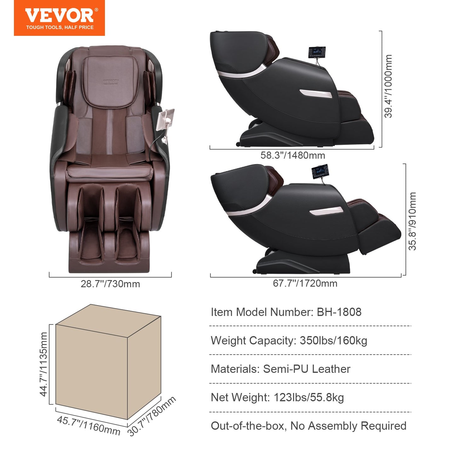Helkroppsmassagestol 0 Gravity 3D Shiatsu Fåtölj 6 lägen Relax Stol