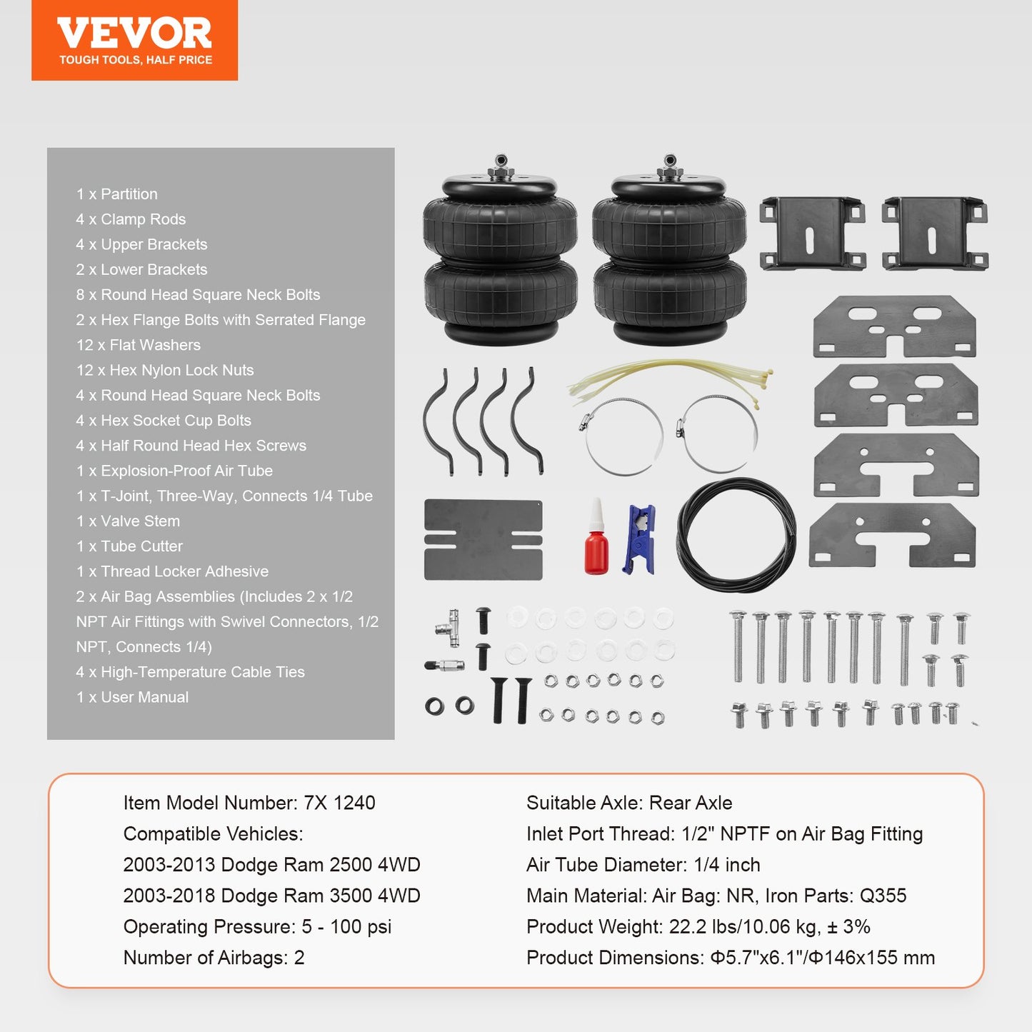 Air Bag Suspension Kit Passar 03-2013 Dodge Ram 2500 03-2018 Dodge Ram 3500