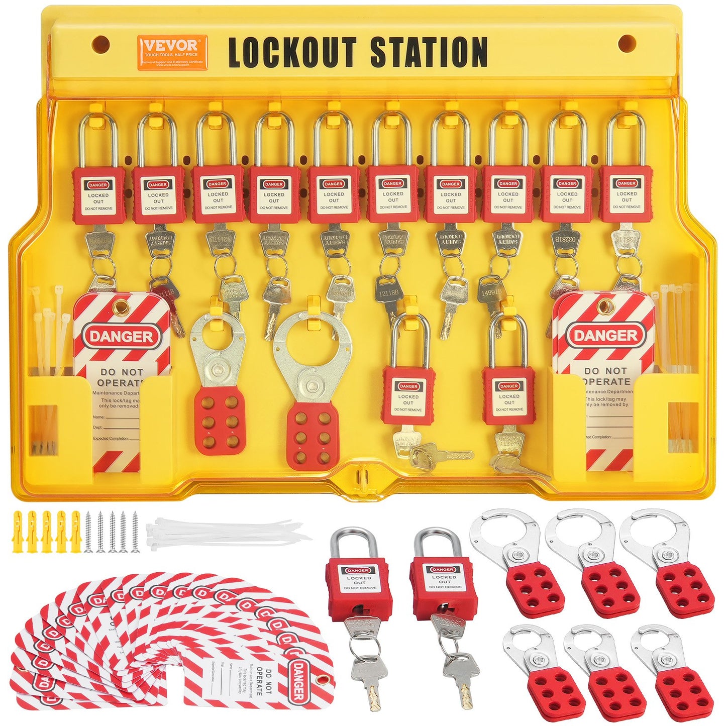 Electrical Lockout Tagout Kit, 60 ST Säkerhet Lockout Tagout Station inkluderar hänglås, haspar, taggar, nylonband, expansionssats och lockoutstationskort, för industriell, elektrisk kraft