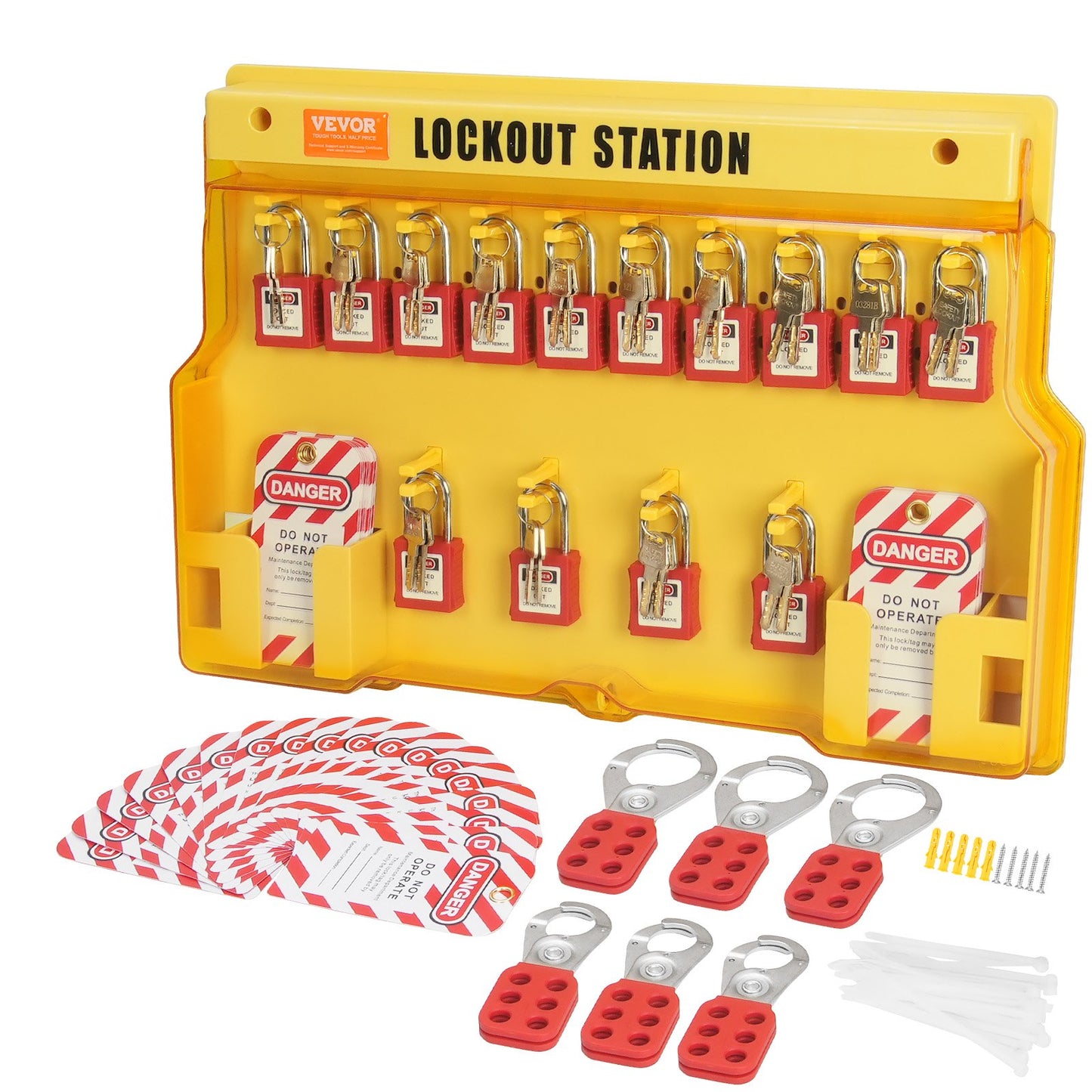 Electrical Lockout Tagout Kit, 60 ST Säkerhet Lockout Tagout Station inkluderar hänglås, haspar, taggar, nylonband, expansionssats och lockoutstationskort, för industriell, elektrisk kraft