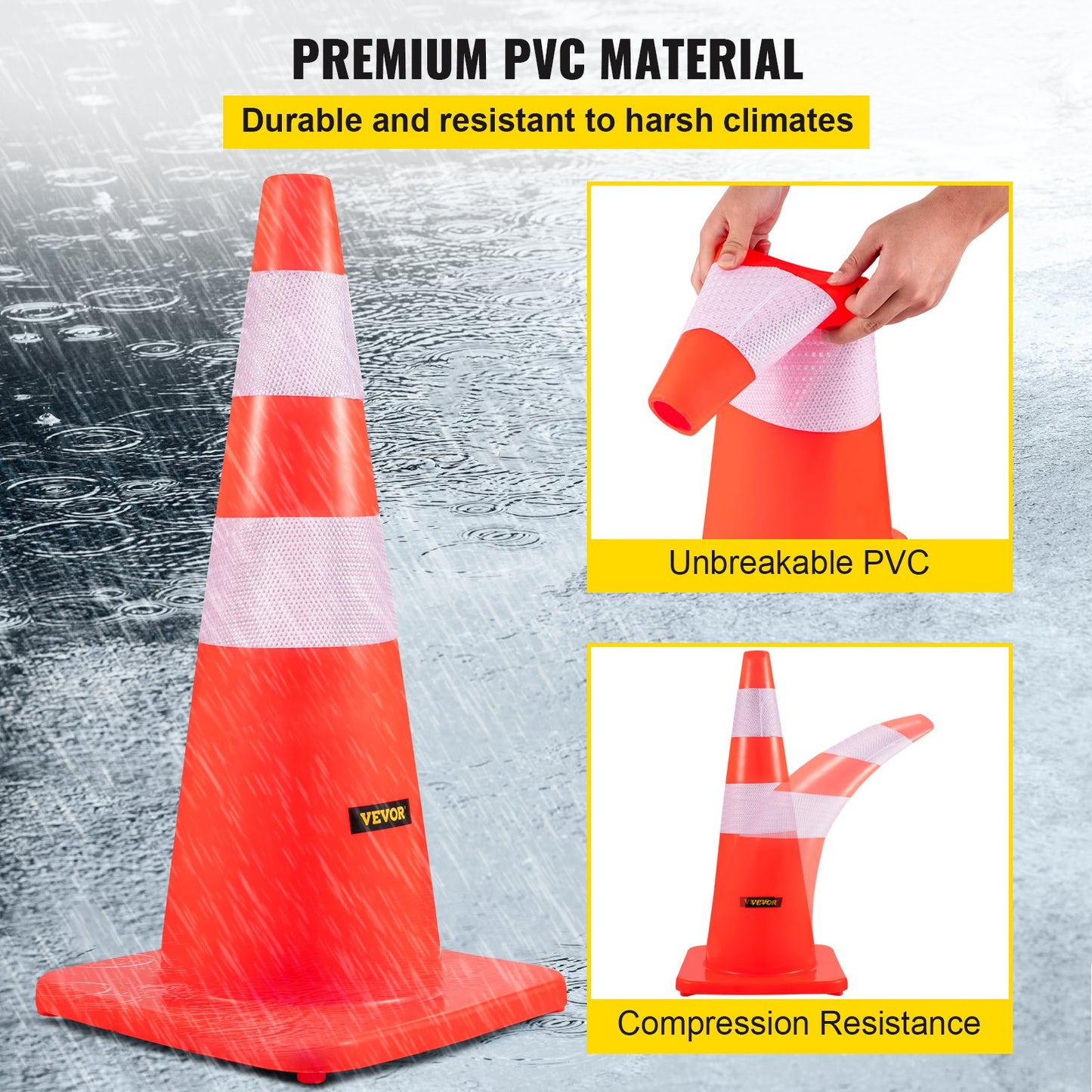 Säkerhetskoner, 28 tum/73 cm höjd, 12 st PVC orange trafikkon med 2 reflekterande kragar och tyngd bas, används för trafikkontroll, uppfartsparkering och skolförbättring