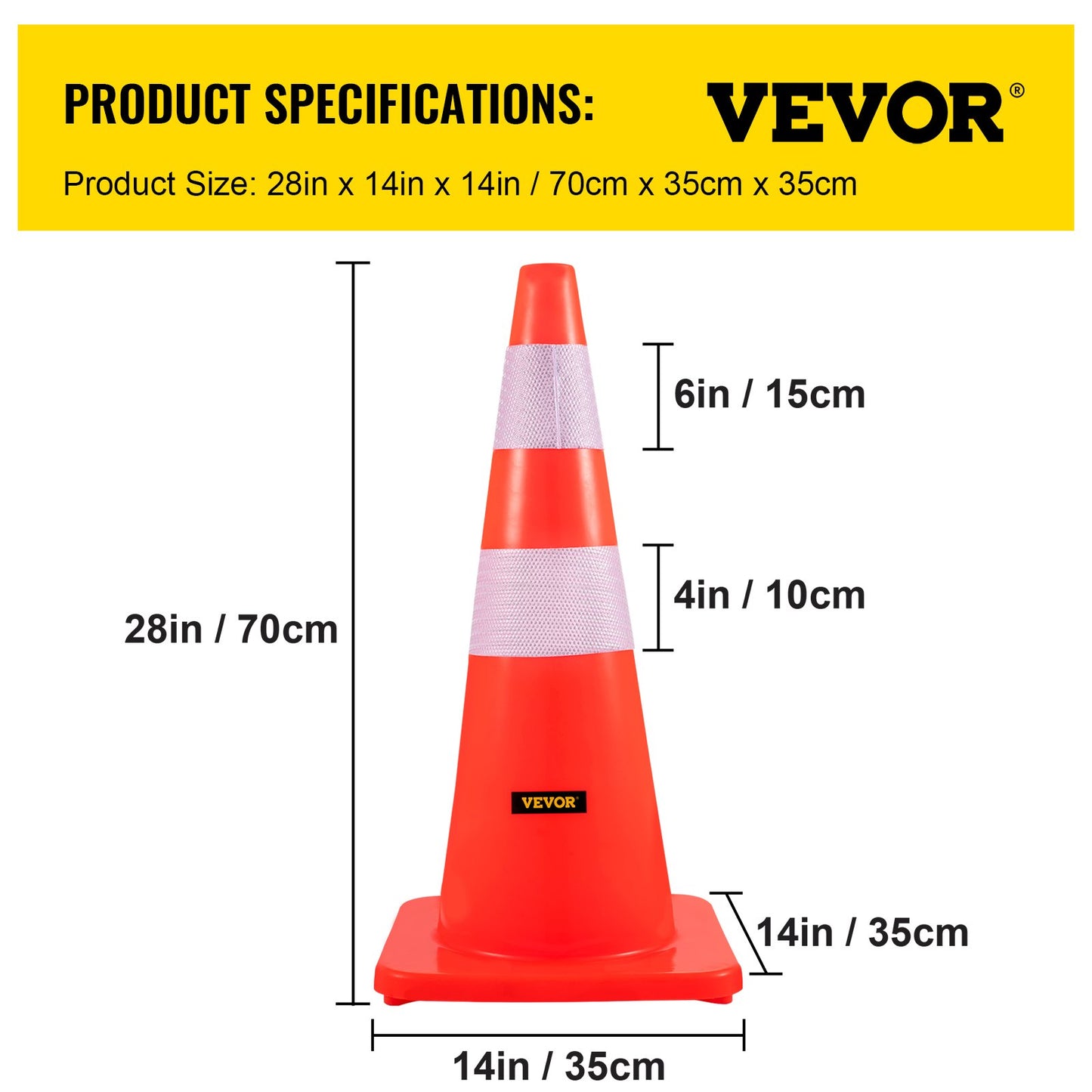 Säkerhetskoner, 28 tum/73 cm höjd, 12 st PVC orange trafikkon med 2 reflekterande kragar och tyngd bas, används för trafikkontroll, uppfartsparkering och skolförbättring