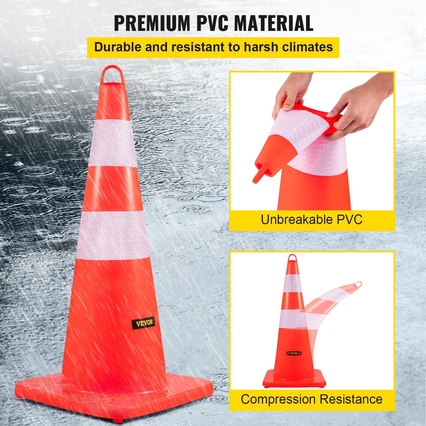 Säkerhetskoner, 10 st 28\" trafikkoner, PVC-orange konstruktionskoner, 2 reflekterande kragar trafikkoner med tyngd bas och handhållen ring som används för trafikkontroll, uppfartsparkering