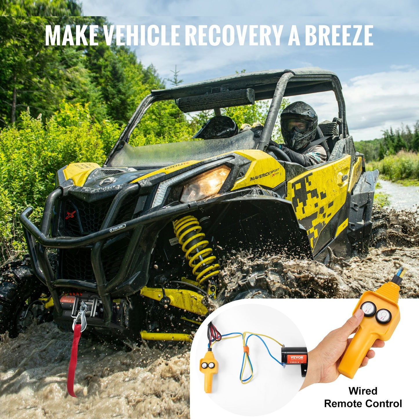Elektrisk vinsch ATV UTV 2000 lb stålkabel IP 55 vattentät trådad kontroll