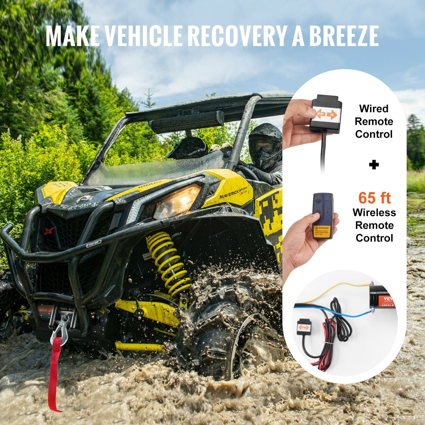 Elektrisk vinsch ATV UTV 4000 lb stålkabel IP55 vattentät fjärrkontroll