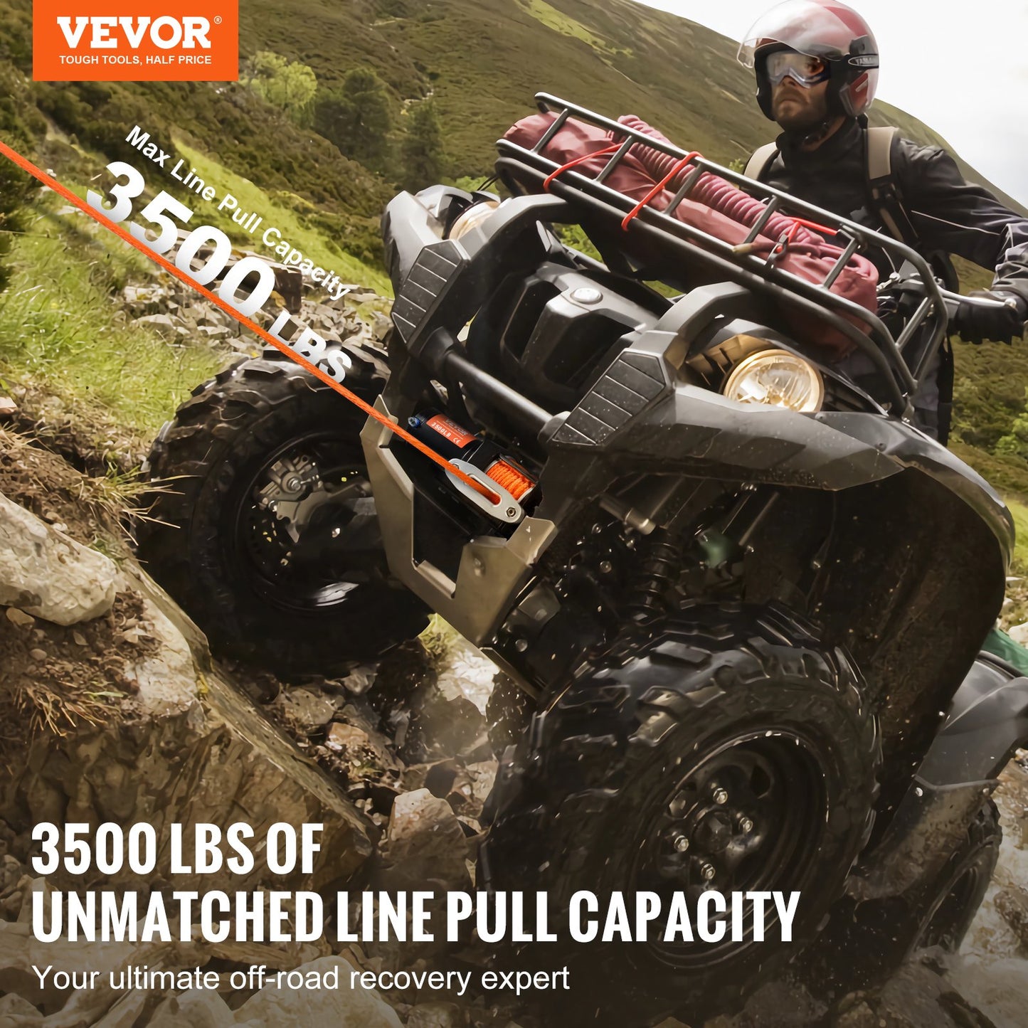 Elektrisk vinsch ATV UTV 3500 lb Syntetrep Vattentät trådad kontroll