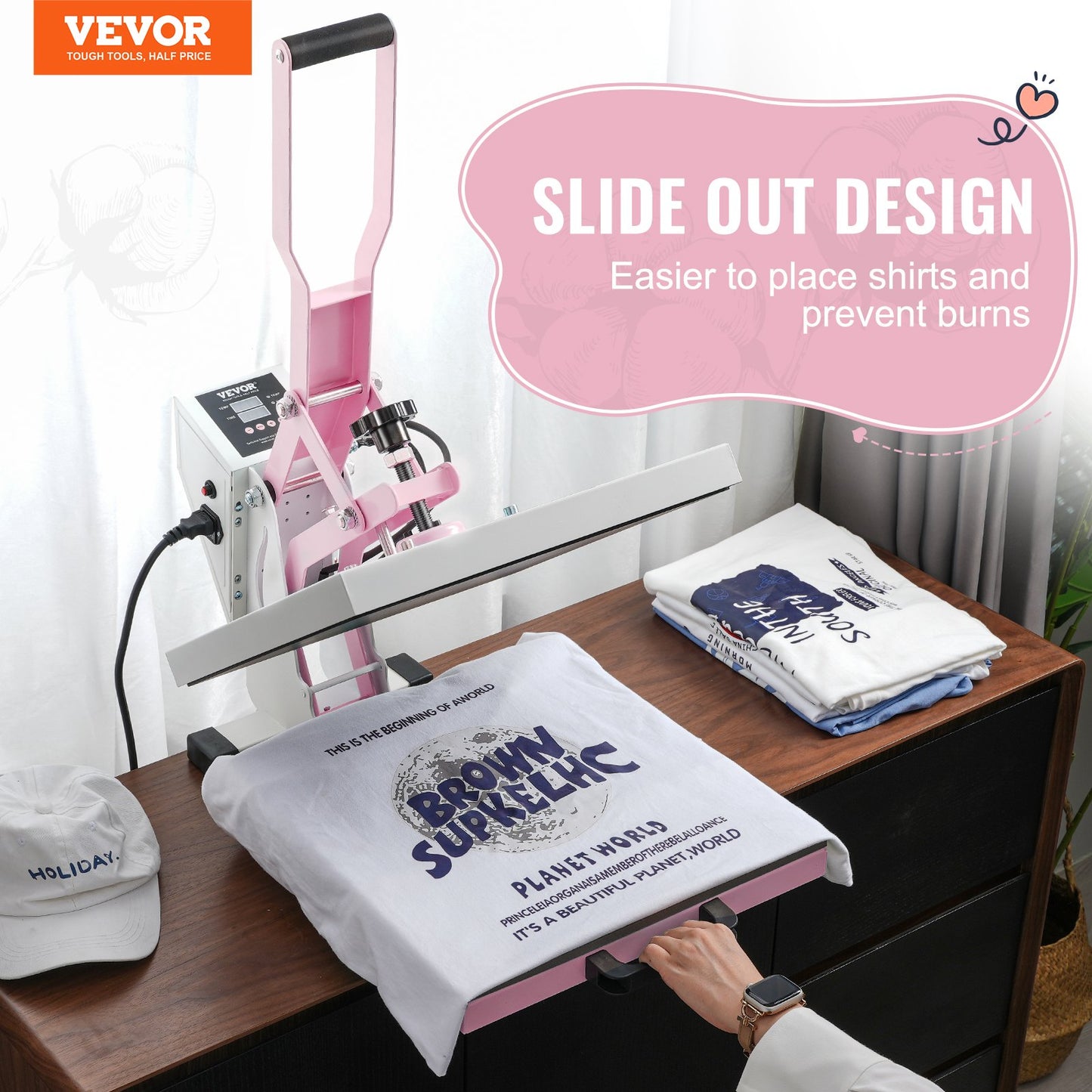 Heat Press Machine 15x15 i Slide Out Heat Transfer Machine T-Shirts Rosa