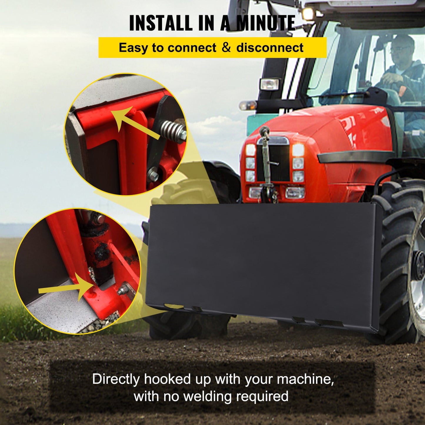 Skid Steer Attachment 3/8in Skid Steer Quick Attach Plate 85LBS Skid Steer Attachment 18,5\" Höjd Quick Attach Skid Steer tillbehör för skopor, plogar, gafflar