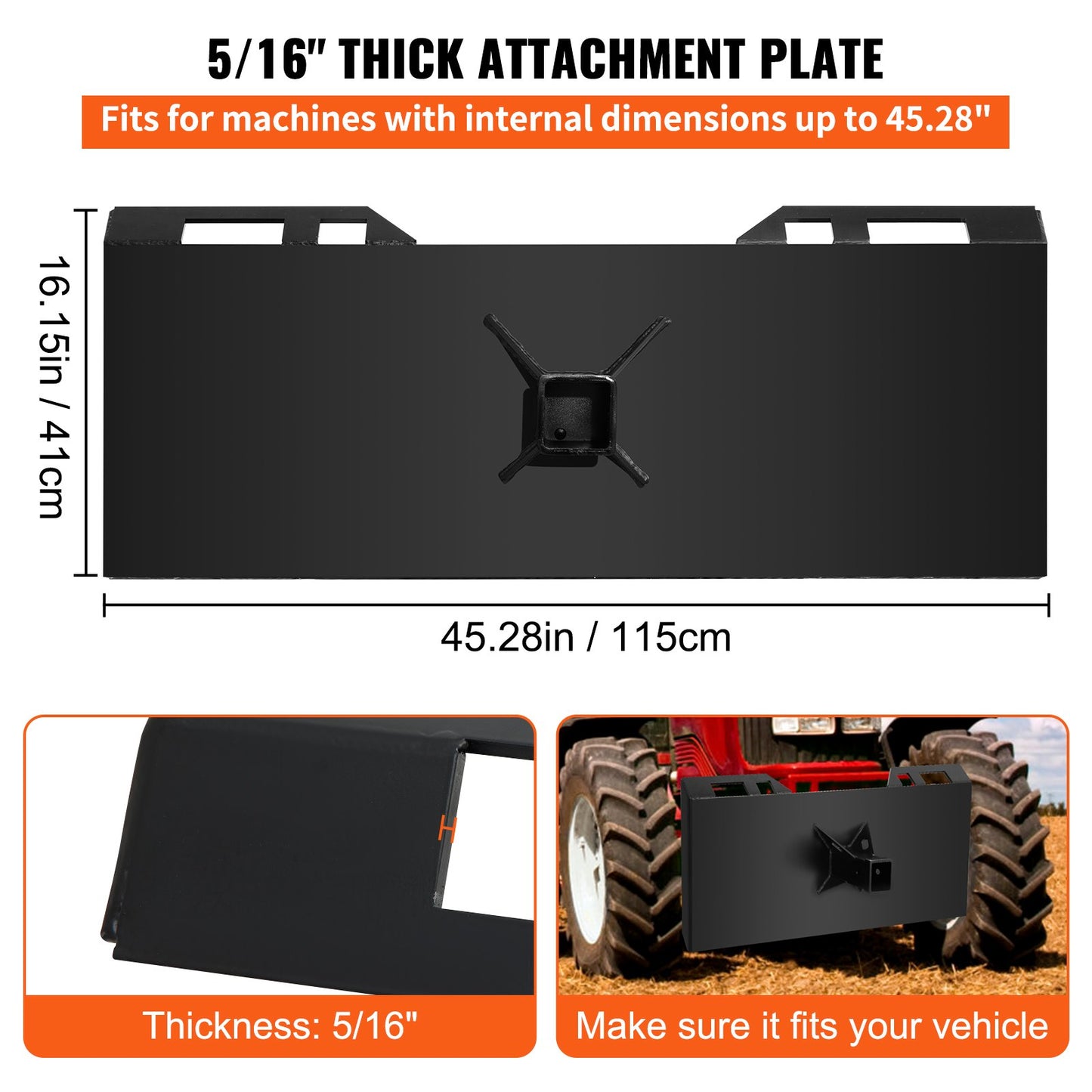 1/4\" tjock platta 3/8\" toppstång Thic Quick Tach fäste Monteringsplatta Skid Steer Bobcat