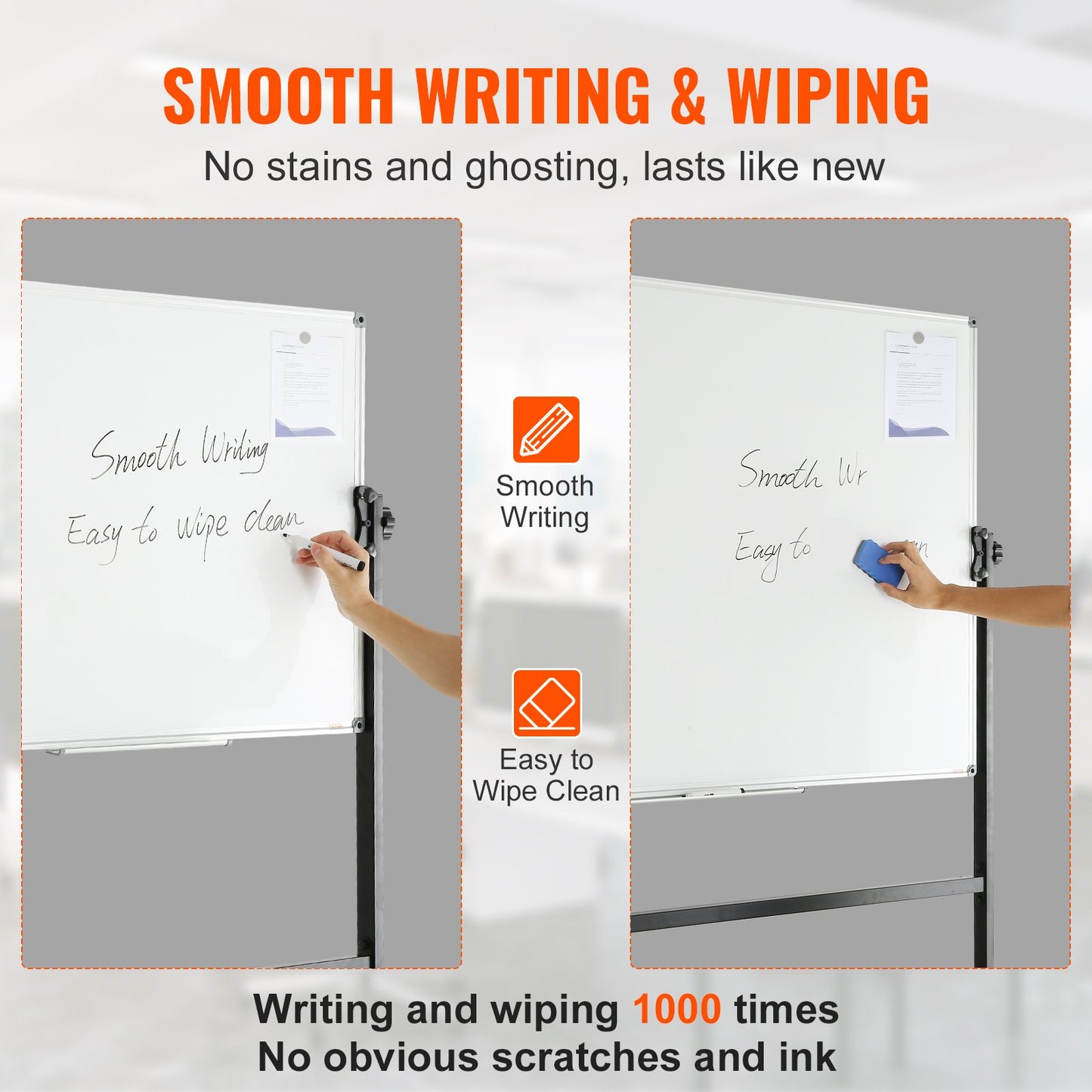 Rolling Whiteboard, 48x32 tum dubbelsidig magnetisk mobil whiteboardtavla, 360° vändbar justerbar höjd med torr raderingstavla med hjul och flyttbar bricka för kontorsskola