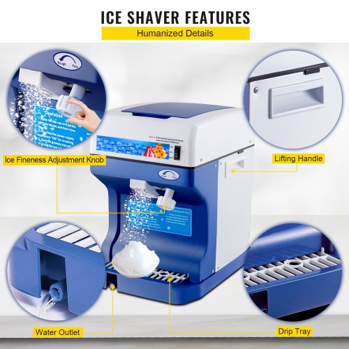 Snow Cone Machine 265LBS Kommersiell Ice Rakmaskin Kross 220V 50HZ Ice Crusher Rakmaskin Snöflinga Rostfritt stål Livsmedelsklass för kök Hem Barer | EU