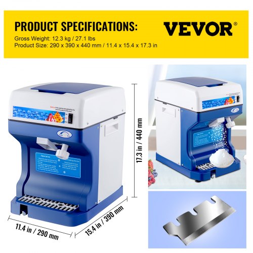 Snow Cone Machine 265LBS Kommersiell Ice Rakmaskin Kross 220V 50HZ Ice Crusher Rakmaskin Snöflinga Rostfritt stål Livsmedelsklass för kök Hem Barer | EU